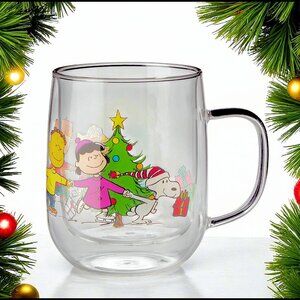 Williams Sonoma PEANUTS Double Wall Coffee Mug 16 OZ NEW Christmas Holiday